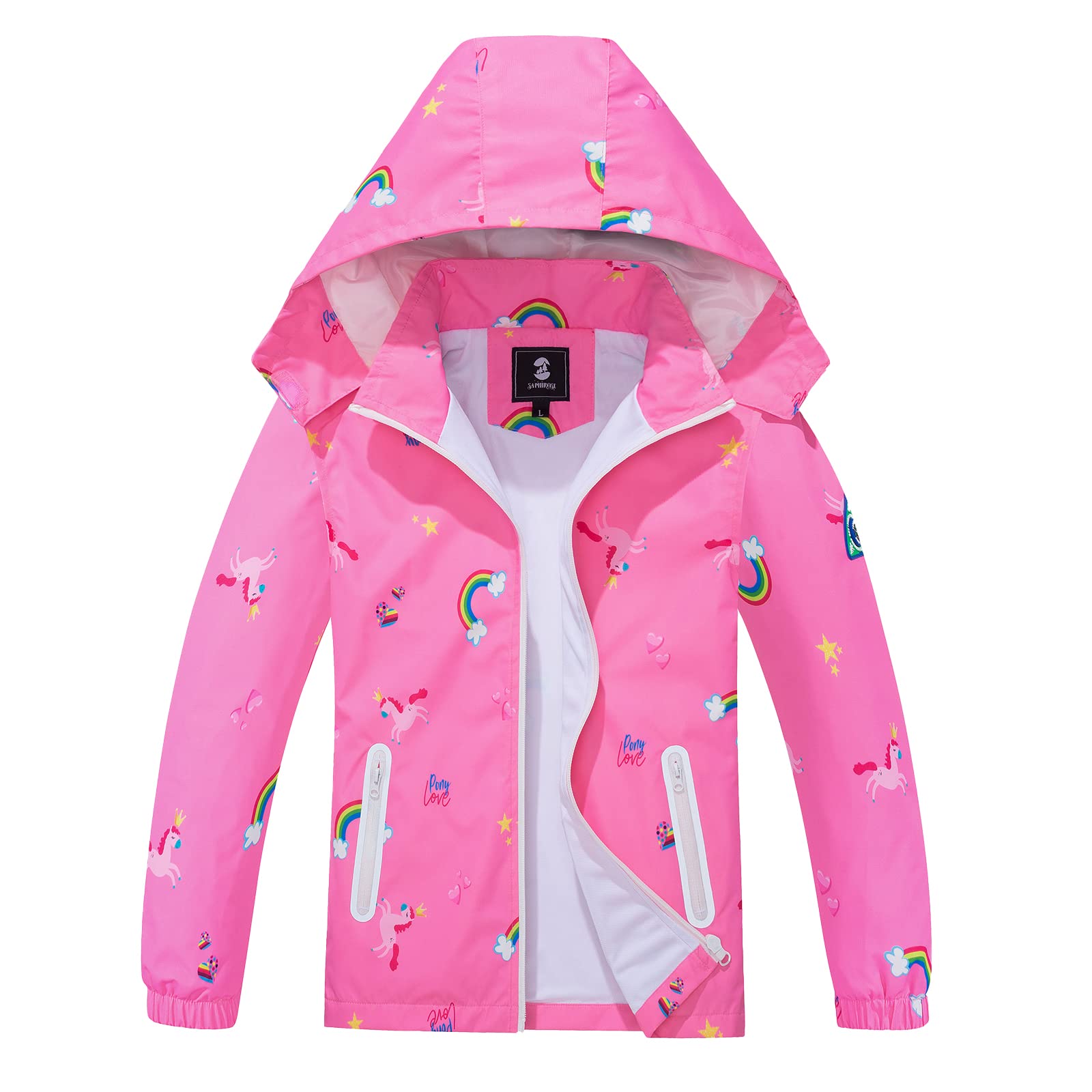 SaphiRose Kids Rain Jacket Waterproof Raincoat Mesh Lined Coat with Removable Hood for Boys Girls