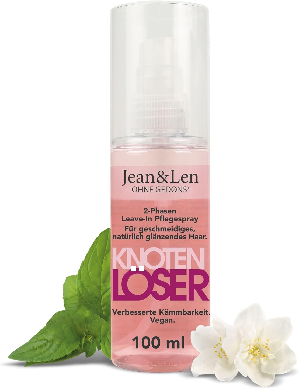 Jean & Len Leave-in-spray, 2 fasen, geschikt voor elk haartype, ontwart het haar en verbetert de kambaarheid, frisse geur, ontwarrende spray, zonder parabenen en siliconen, vegan, 100 ml