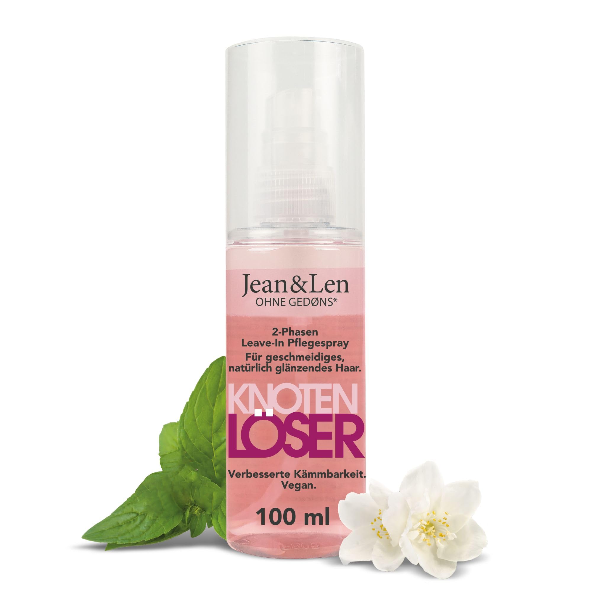 Jean & Len Spray desenredante bifásico Leave-In, apto para todo tipo de cabello, desenreda el cabello y mejora el peinado, aroma fresco, Detangling, sin siliconas ni parabenos, vegano, 100 ml