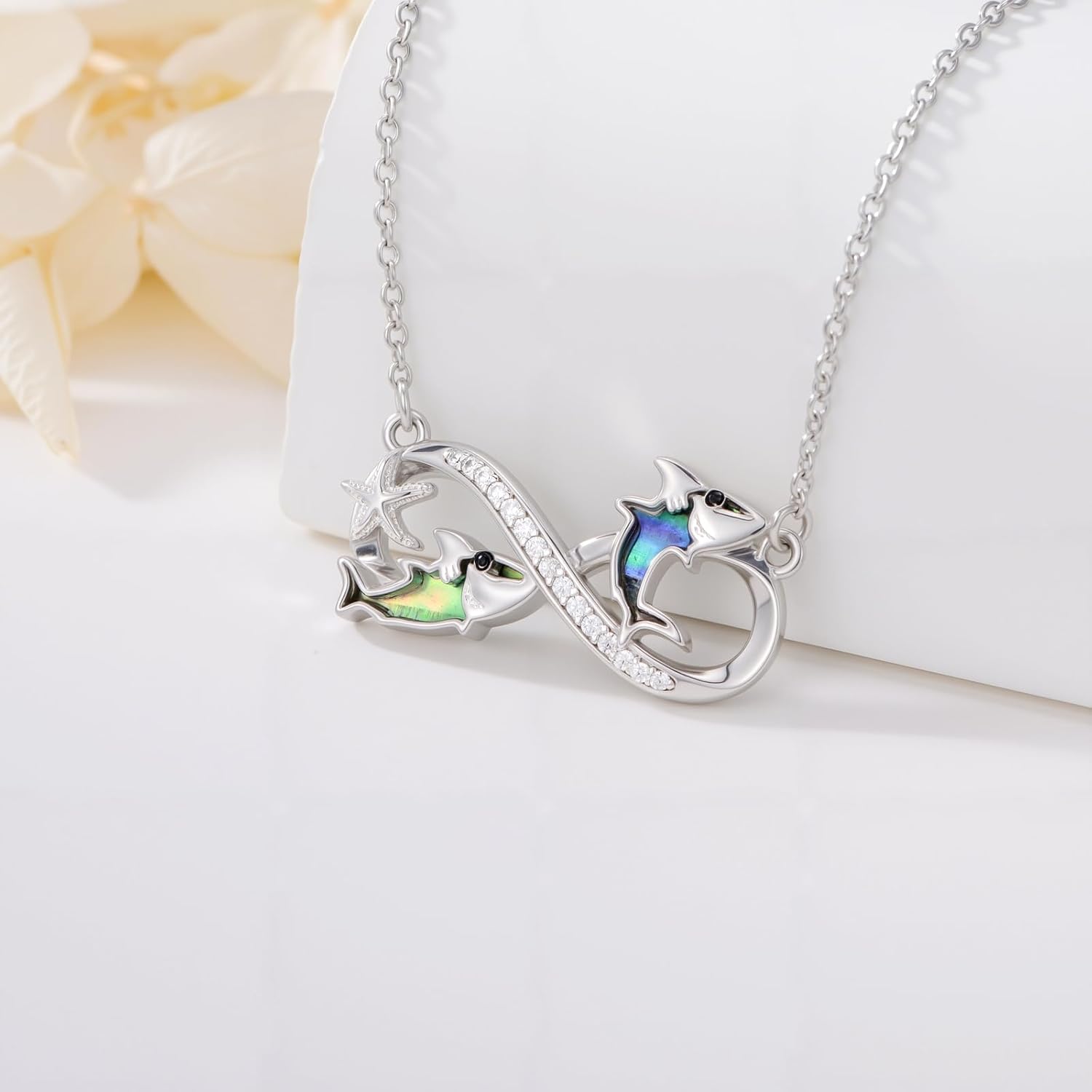 YYB Christmas Gifts Shark Necklaces for Women 925 Sterling Silver Abalone Infinite Shark Pendant Jewelry Sharks Lover Christmas Stocking Stuffers for Women - Image 3