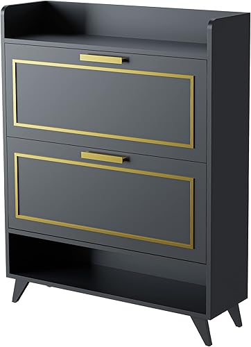 Cozy Castle Zapatero para entrada armario independiente de almacenamiento de zapatos con 2 cajones abatibles y estante armario estrecho para zapatos