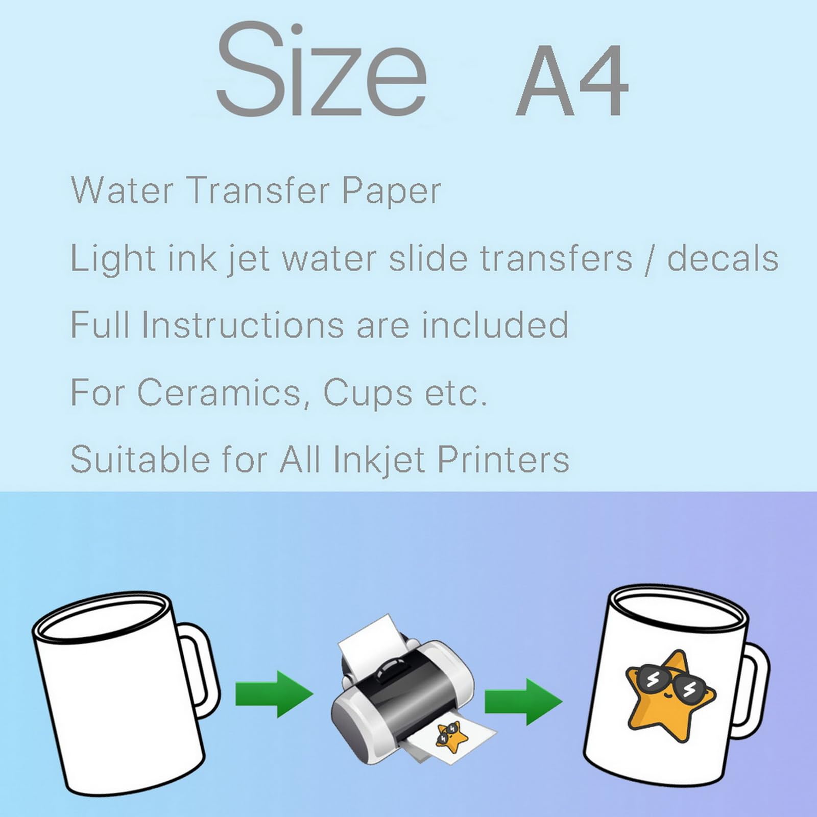 5 fogli A4 Waterslide Decal carta trasparente trasferimento acquascivolo carta personalizzata fai da te stampabile decalcomanie per stampanti a getto d'inchiostro (5 fogli