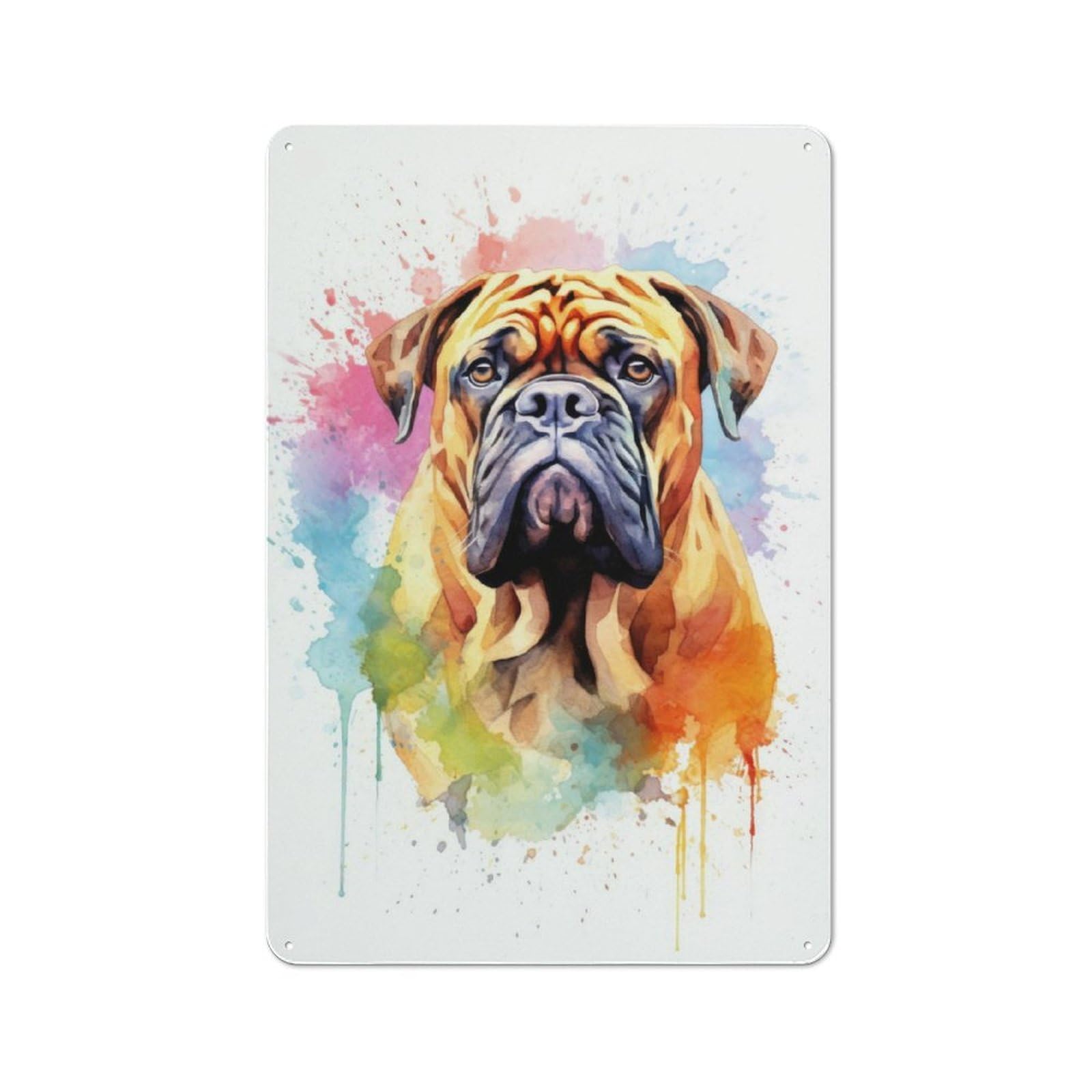 Junmoney Watercolor Bullmastiff Retro Metal Plaque 30X20cm For Lounge Or Reading Corner, Winter Wall Decor For Reading Corner Decorators
