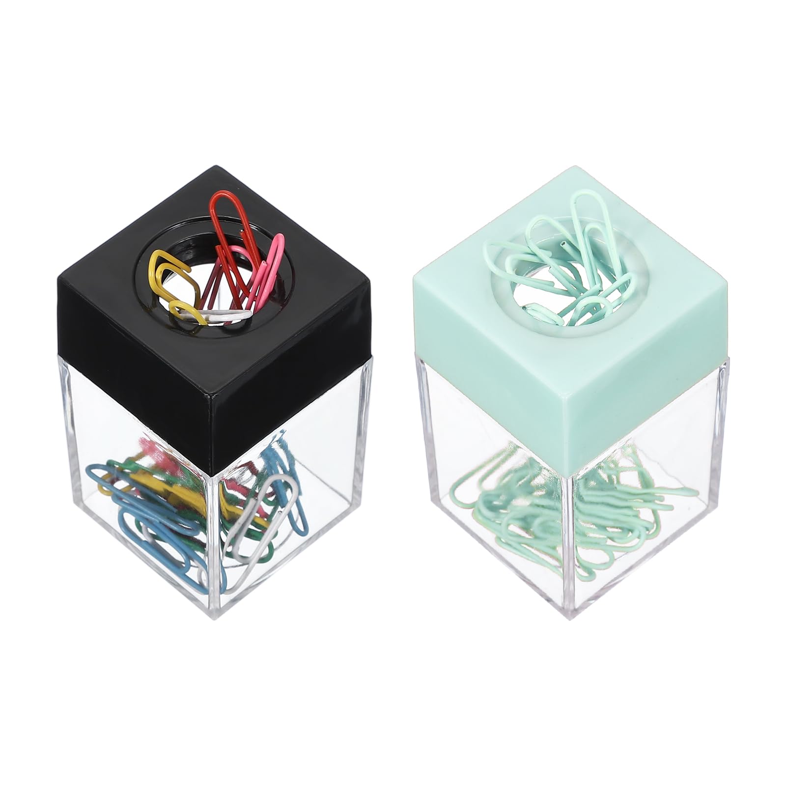 PATIKIL Magnetic Paper Clip Holder Dispenser, 2Pcs Large Capacity Paper Clip Organizers with Magnetic Top for Desk Supplies, Office, Classroom, Home, Green/Black(36Pcs, Multicolor Clip)
