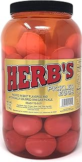 Herb's Packed In Vinegar Red Pickled Eggs, 67 oz, Gallon size plastic jar