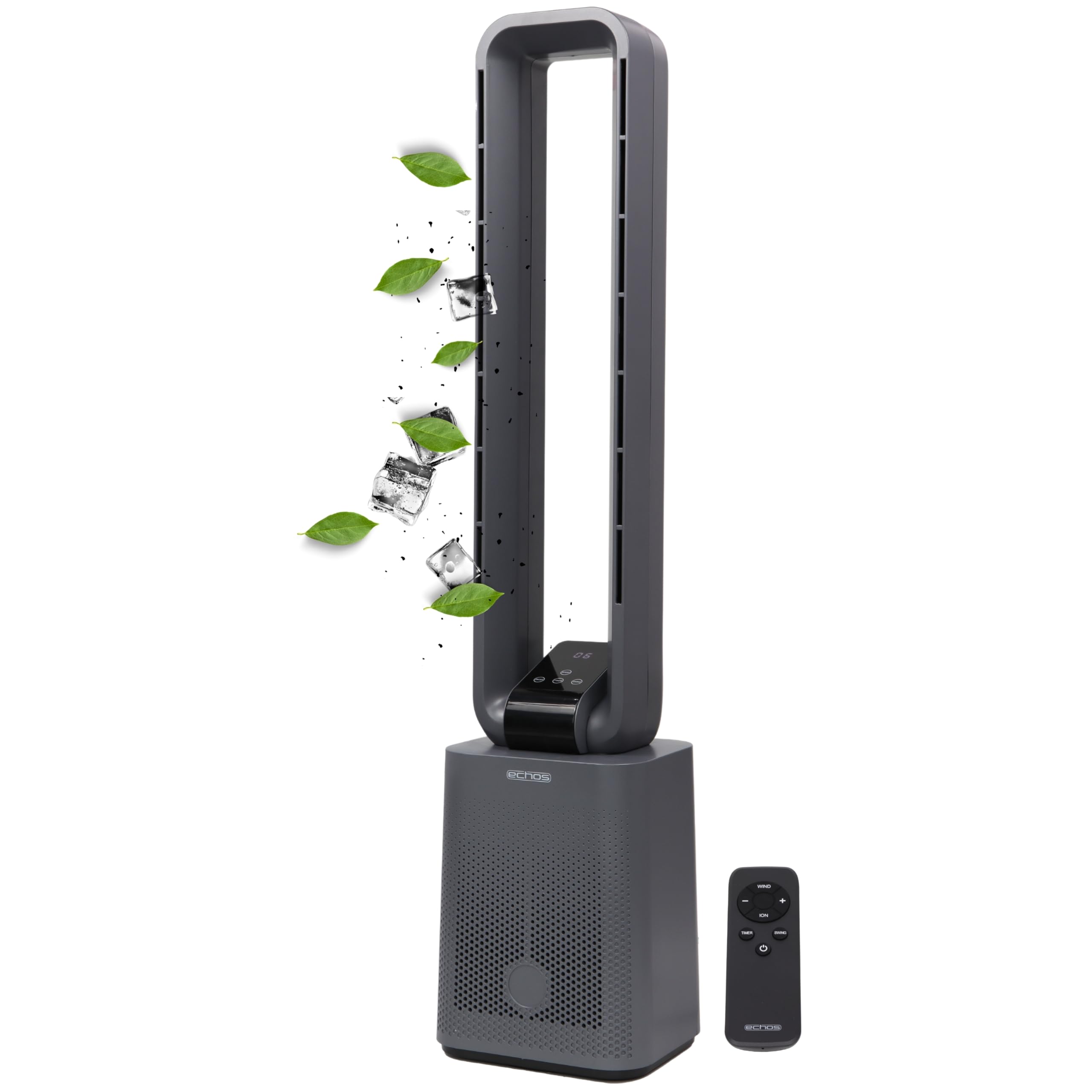 Echos Turmventilator sehr leise Ventilator leise DC Motor Fernbedienung Oszillierend LED-Display 3 Modi 12 Stufen Tower-Ventilator Säulenventilator Standventilator Luftkühler 15h Timer Tower Fan