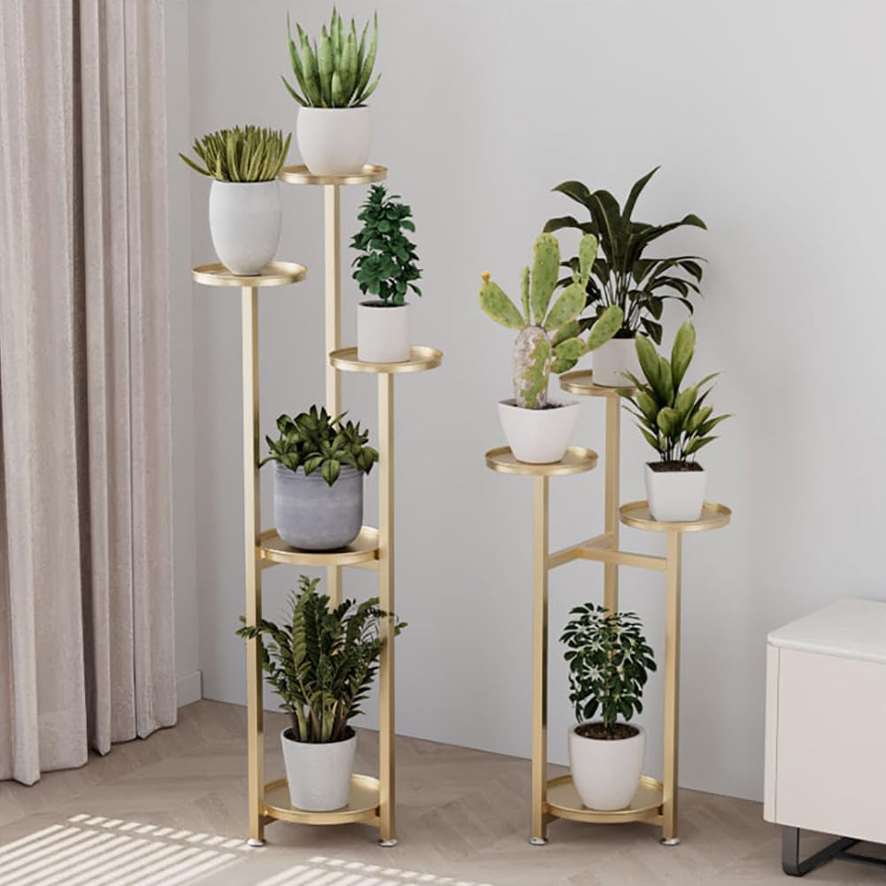 GarveeHome Vintage Eck-Pflanzenständer aus Metall – Mehrstöckiges, stabiles Regal mit Anti-Rutsch-Füßen, Gold, 120cm hoch