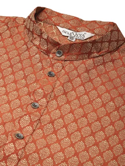 Sojanya Plus (Since 1958) Men's Jacquard Silk Maroon Self design ONLY Long Kurta4