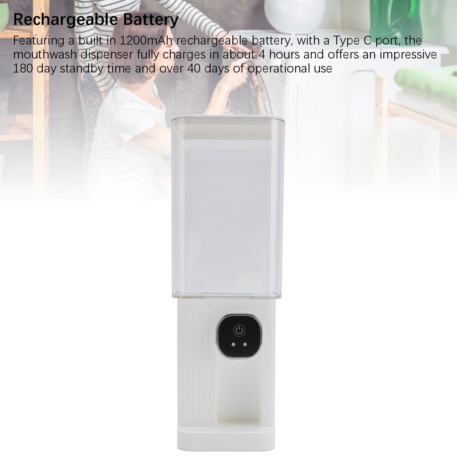 Dispenser Automatico per Collutorio con Rilevamento Intelligente e 2 Tazze per Bagno, Dispenser Intelligente da Parete con capacità di 700 Ml per Bambini e Adulti