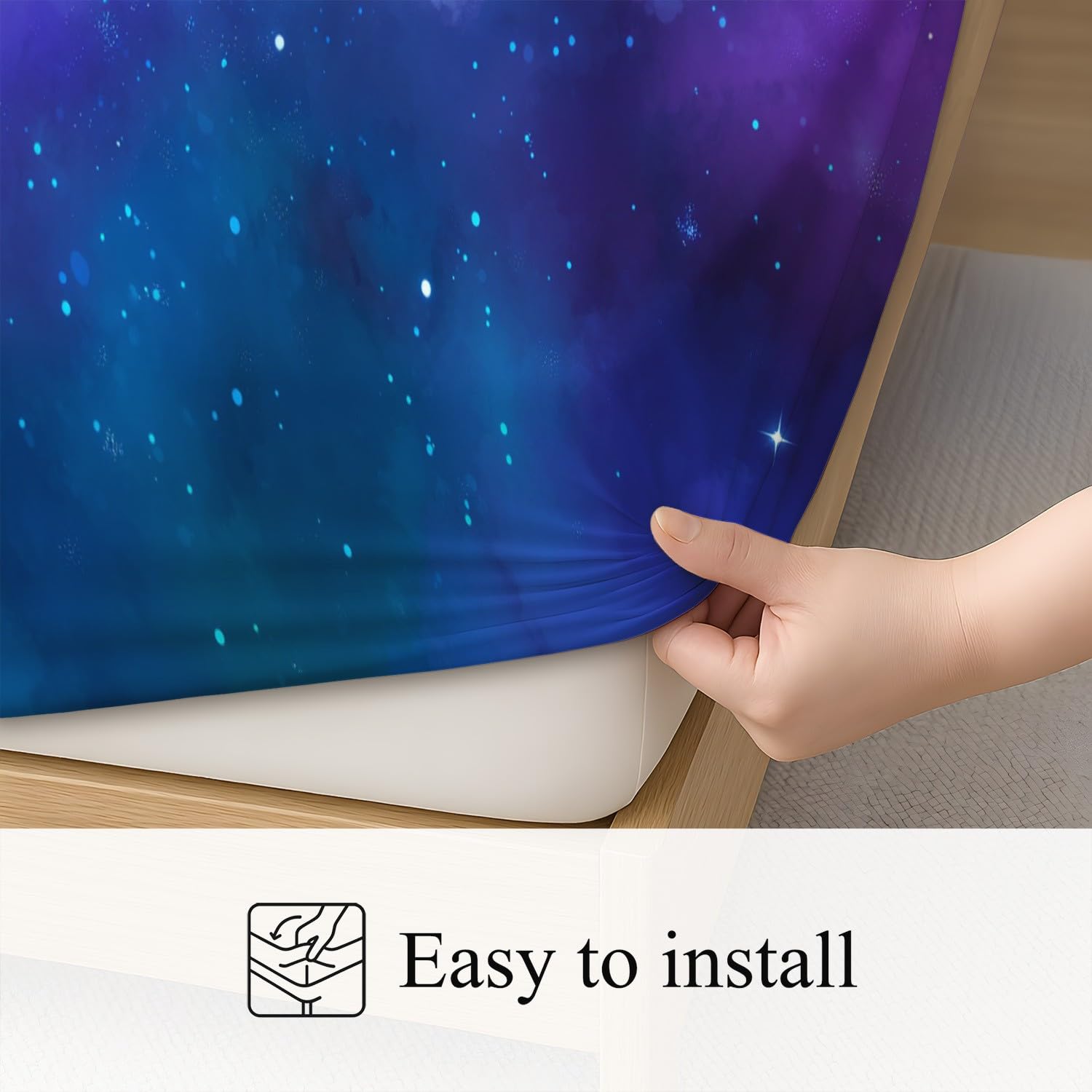 Traumhaft Sternenhimmel Spannbetttuch Fantasie Kosmos Galaxie Nebel Spannbettlaken 200 x 200 x 30 cm 3teilig Mikrofaser Bettwäsche Set mit 2 Kissenbezüge 80 x 80 cm Kein Flachbettlaken