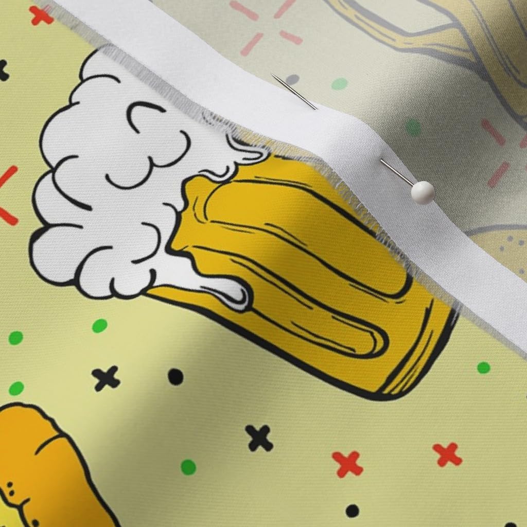 Spoonflower Fabric - Hand Drawn Food Pizza Beer Kitchen Cook Cooking Trendy Printed on Organic Cotton Sateen Fabric by The Yard - Sewing Quilting Apparel Home Decor
