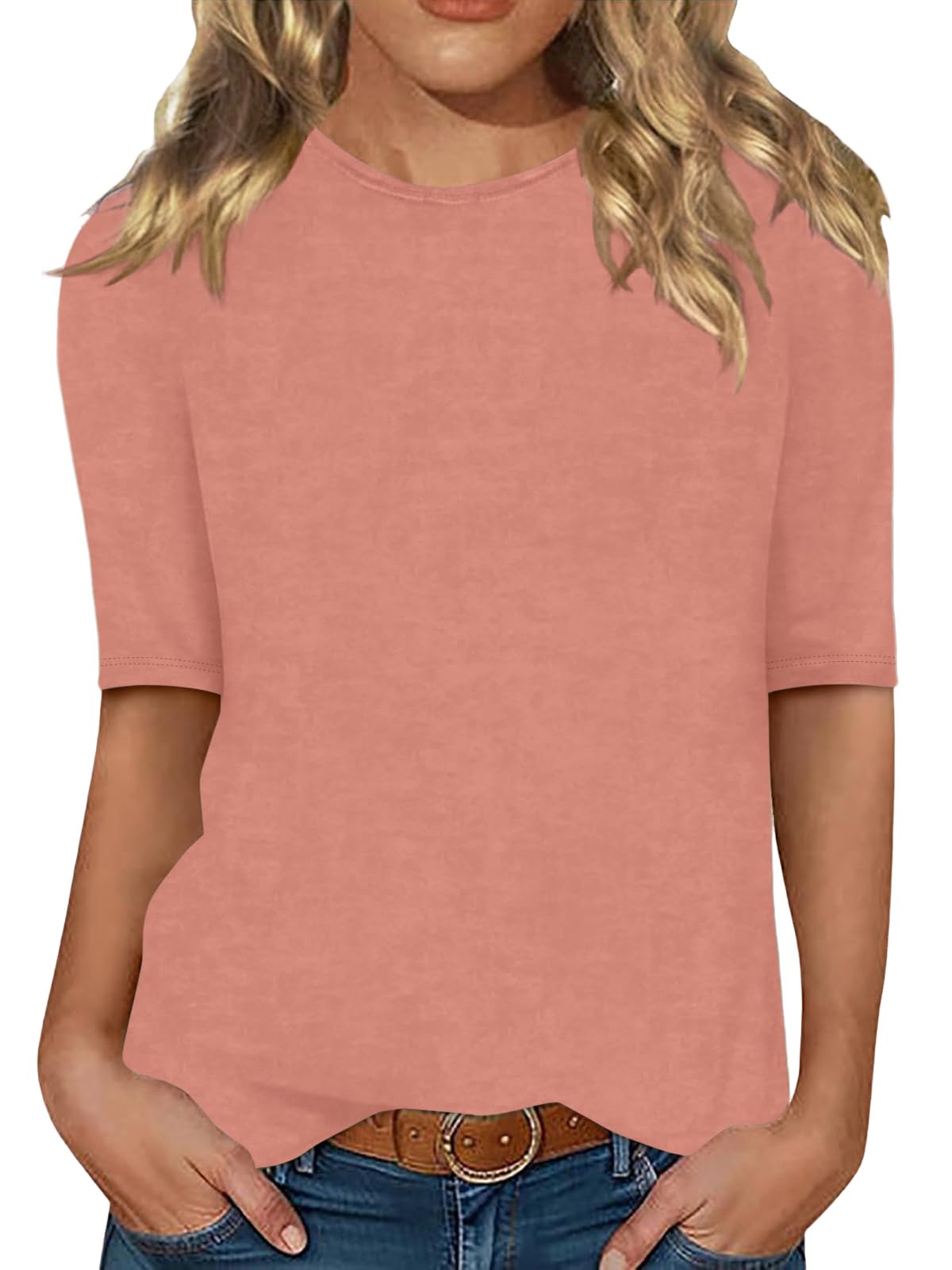 Minetom Damen Halbarm T-Shirt Rundhals Sommer Tshirt Leichte Einfarbig Oberteil Basic Tops