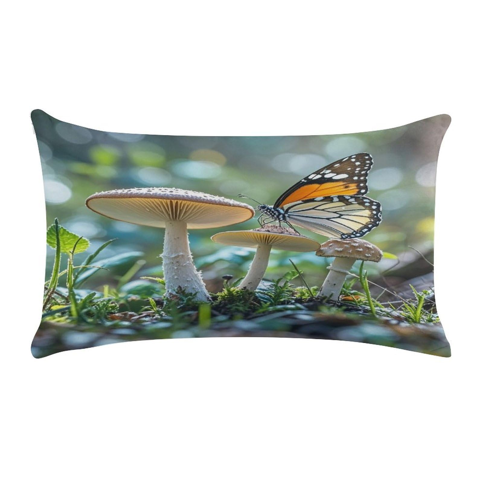 Butterfly Mushroom Pillow Case Decorative Rectangle Throw Pillow Cover Soft Plush Pillowcase Cozy Cushion Case Modern Pillow Sham Cushion Cover for Bedroom Sofa Couch 20 X 12 Inch
