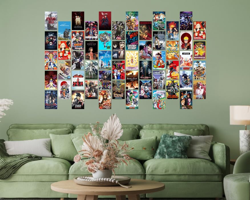 Image of Pack of 54 Anime Wall Collage Kit Posters - 4 x 6 Inches Wall Decor Poster - Wall Art For Bedroom, Living room, Office - 1 Tissue Tape