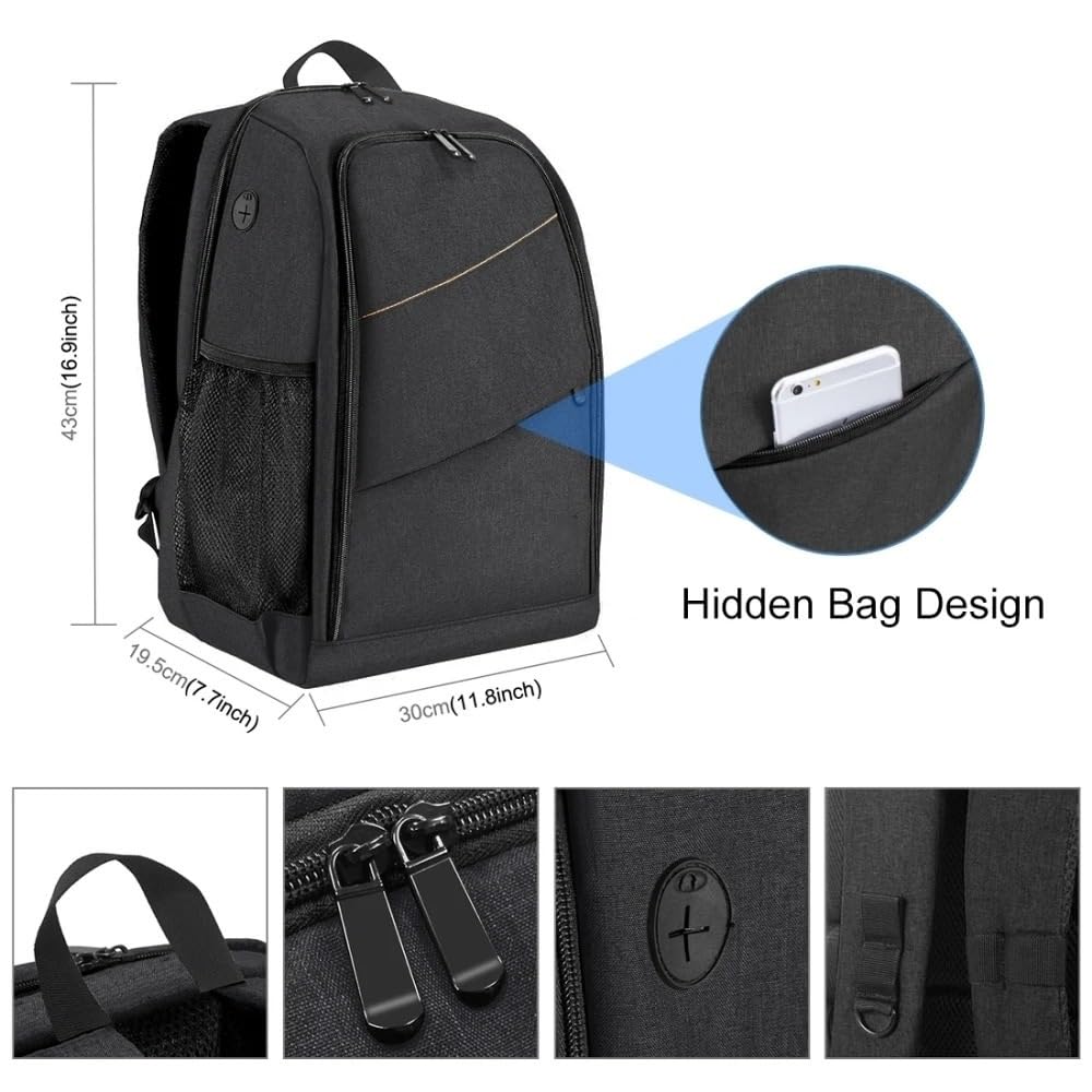 Borsa Reflex Borsa for fotocamera Zaino portatile impermeabile for esterni for stabilizzatrice PTZ con copertura antipioggia(Grey)