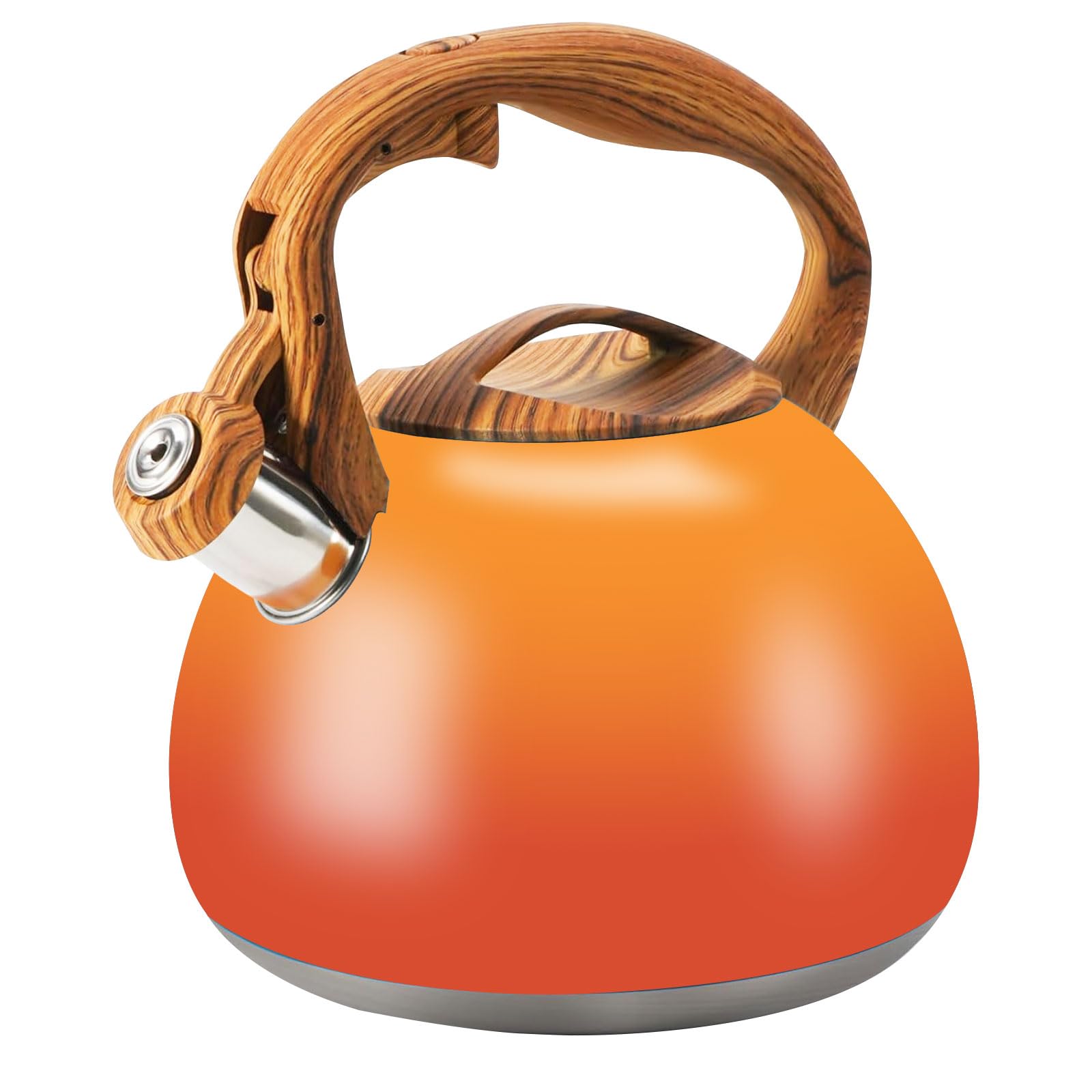 Photo 1 of Foedo Tea Kettle Stovetop, 3.2Qt Stainless Steel Tea pots with Wood Grain Handle Food Grade Whistling Tea kettle,Induction/Gas Stoves (Orange-Red Gradient)