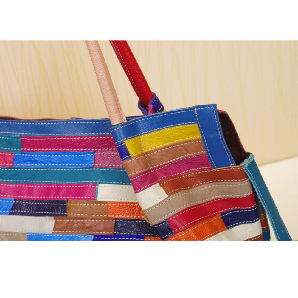 Womens Multicolor Boston Bag Genuine Leather Colorful Large Tote Handbag Purse