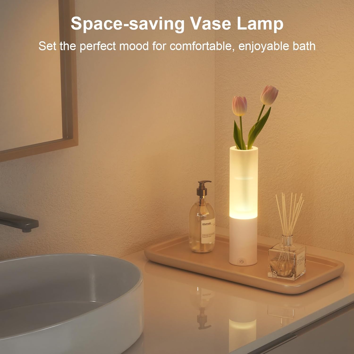 Cordless Table Lamp, Battery Operated Shower Lamp Waterproof, 20 Hours Long Lasting, Small Portable Cordless Table Lamp Rechargeable, Ambient Decorative Light for Bathroom, Outdoor,Living Room,Bedroom