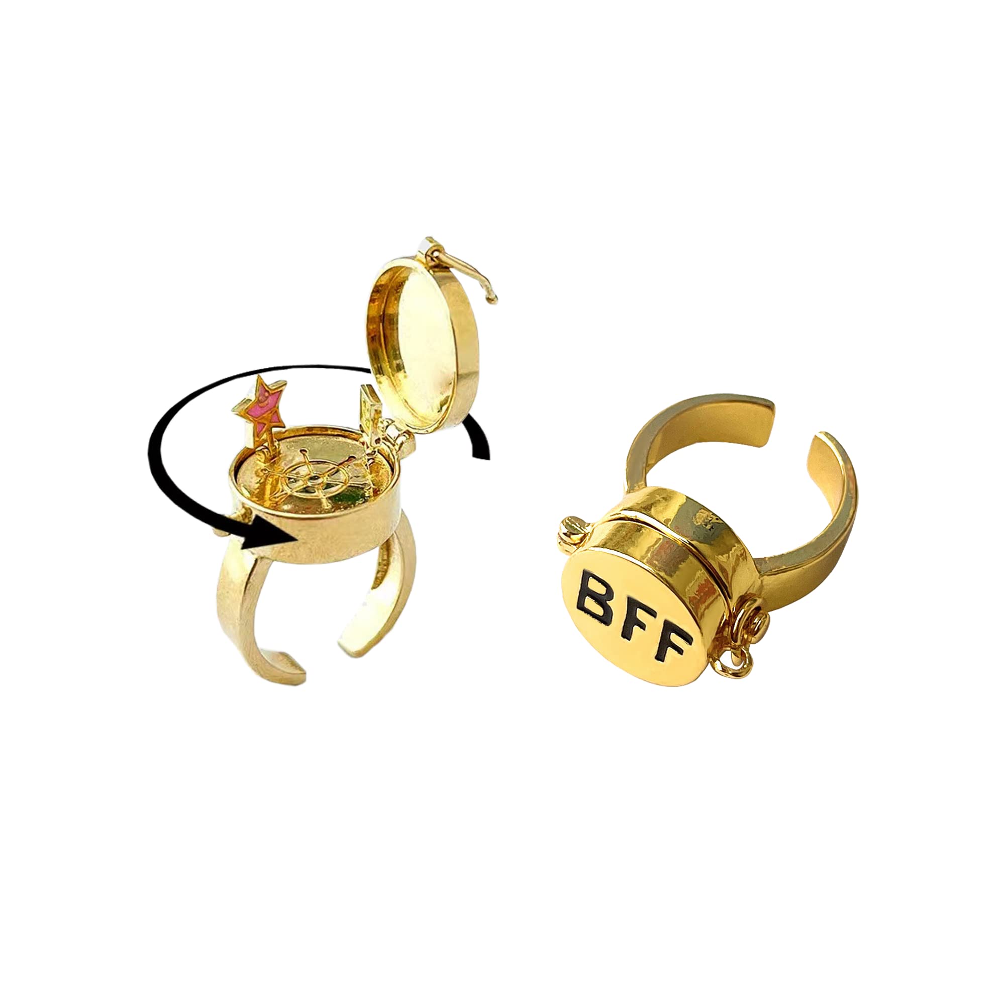 1 Pair Spongebob Bff Ring, Opening Adjustable Best Friends Forever Spongebob Ring, Stainless Steel 14k Gold Bff Rings for Teen Girls/Boys, Best Jewelry Gifts to Our Best Friendship