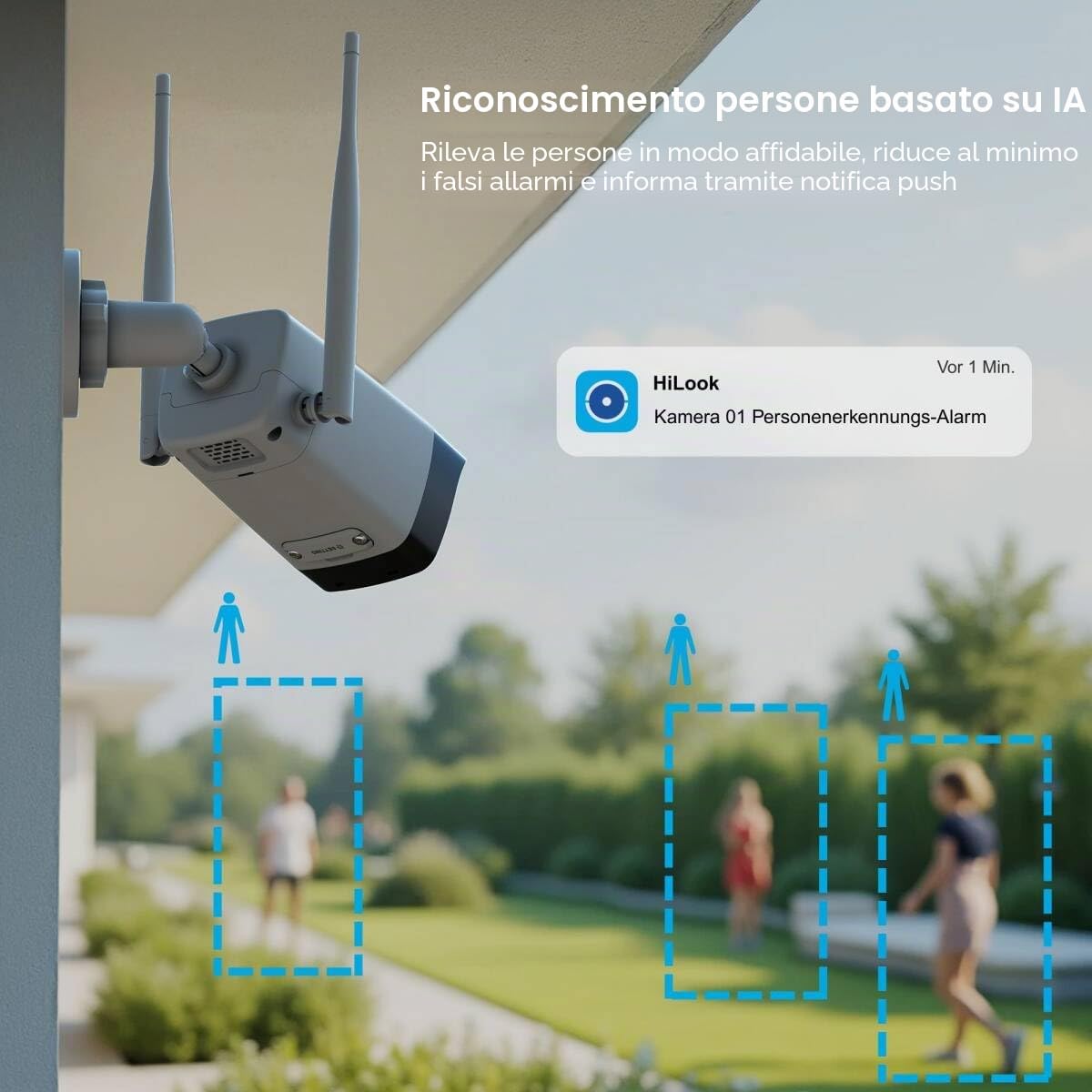 HiLook Set di telecamere di sorveglianza WLAN per esterni, bullet da 4 MP + telecamere PT Turret, WiFi NVS con slot micro SD, set completo per fotocamera esterna, riconoscimento umano e veicoli