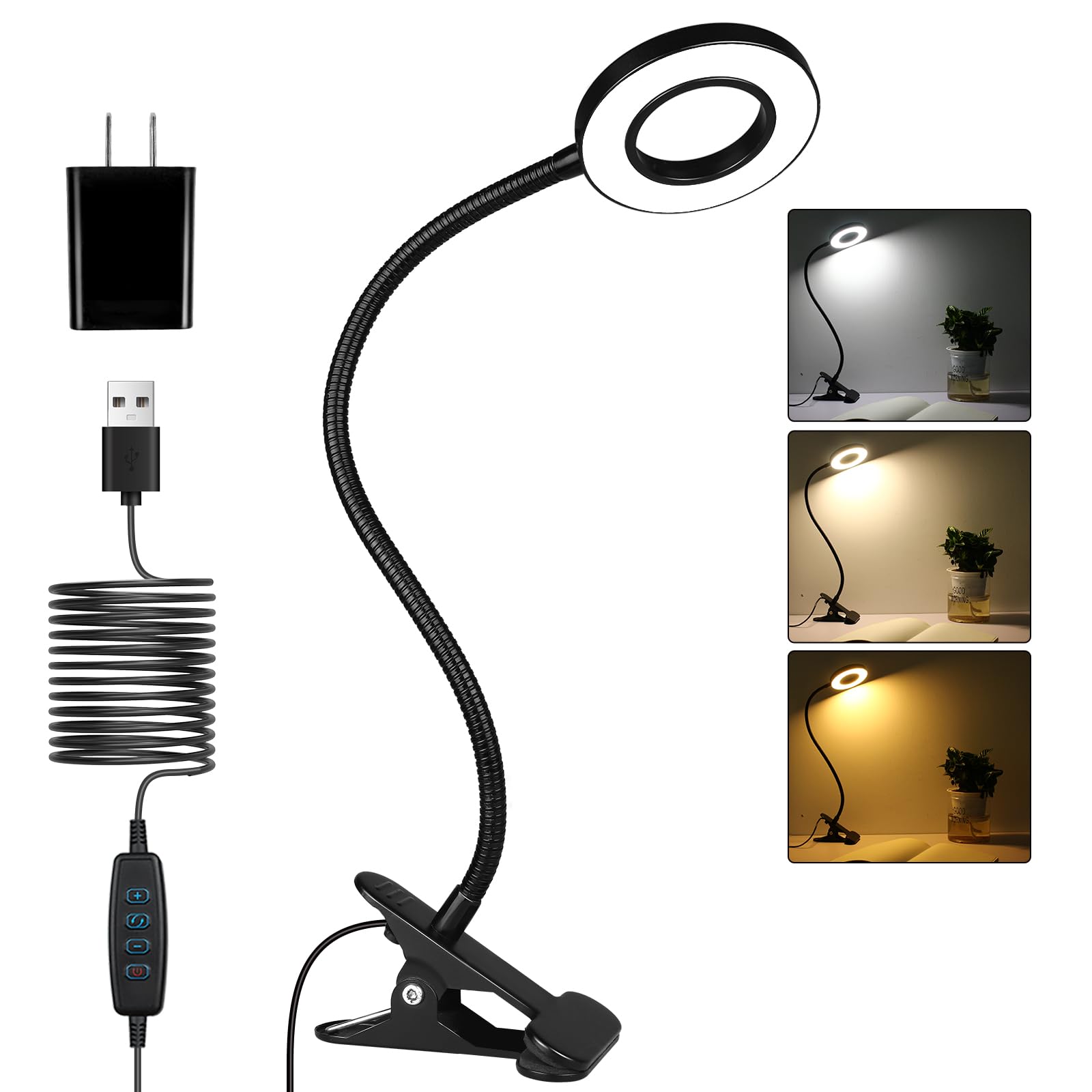 iVict Desk Clip on Light, 56 LEDs Desk Lamp for Home Office, 3 Modes with 10 Brightness Dimmable Reading Light, Clamp Desk Lamp for Bed Headboard, Craft, Computer, Video Call