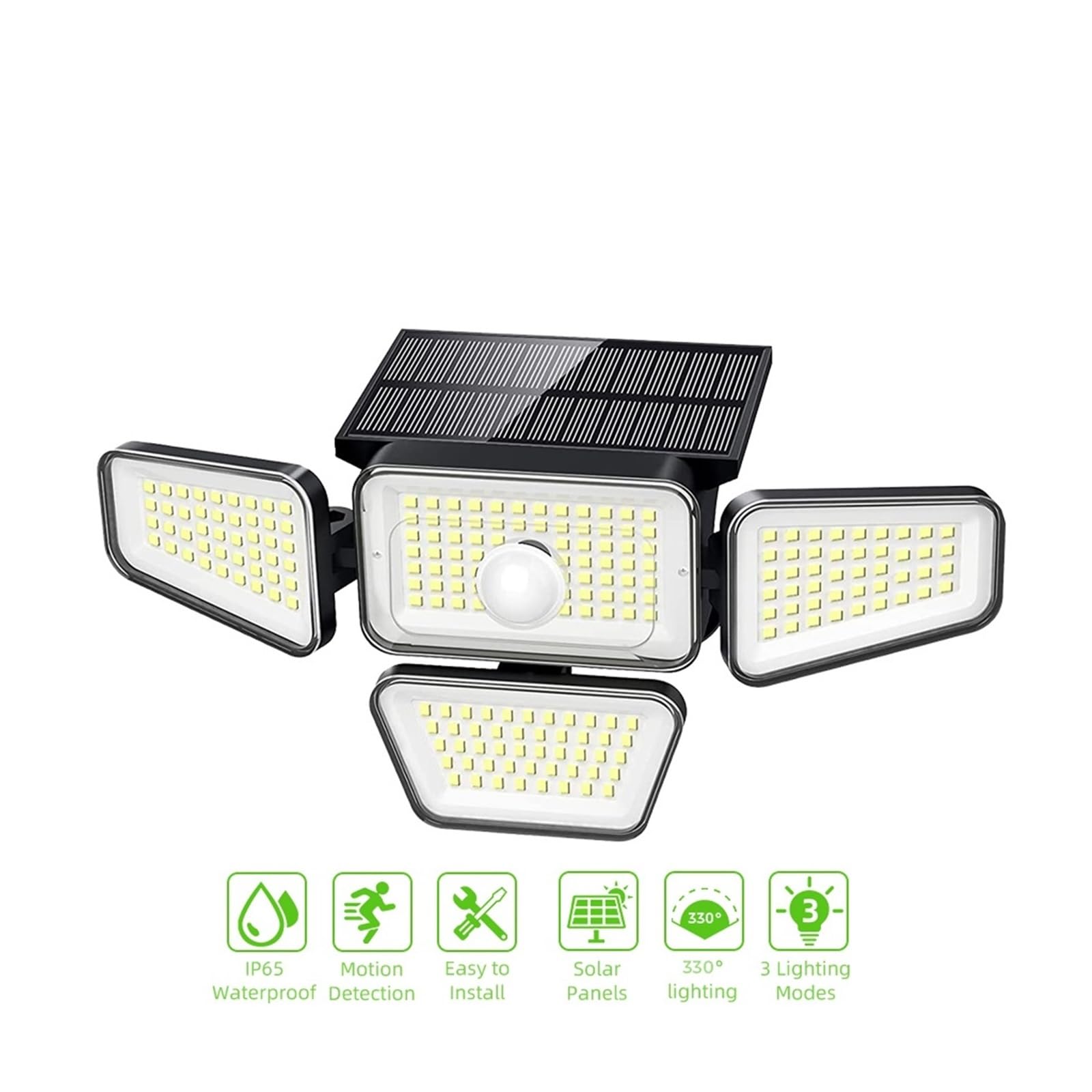 Naświetlacz LED Solarna Lampa Uliczna LED/COB Z Wieloma Głowicami, Montowany Na Ścianie Czujnik Ruchu, Wodoodporna, Zintegrowana Lampa Zewnętrzna, Oświetlenie Drogowe Na Dziedzińcu Oświetlenie krajobr