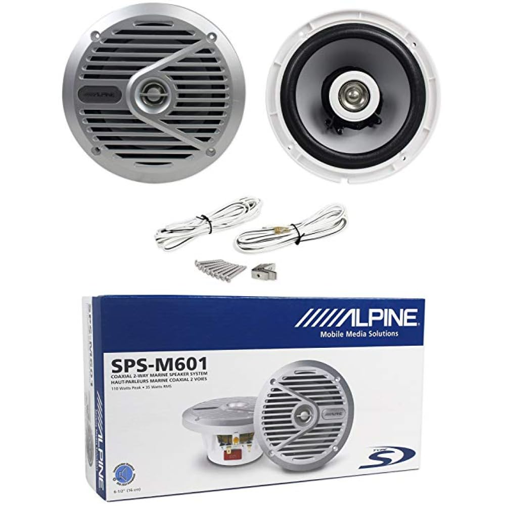 KIT SET PER ALPINE SPS-M601 2 altoparlanti coassiali a 2 vie marini, da 16,5 cm 165 mm 6,5" impermeabili water proof 35 watt rms 110 watt max 4 ohm, piscina barca mare, a coppia + accessori omaggio