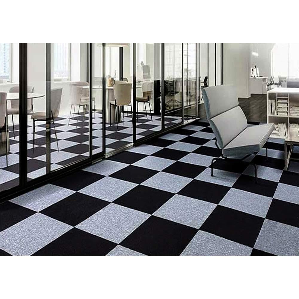 Lot de 12 Dalles de Moquette Autocollantes, idéales for Les résidences, Les Bureaux et Les sous-sols.(Grey-White)