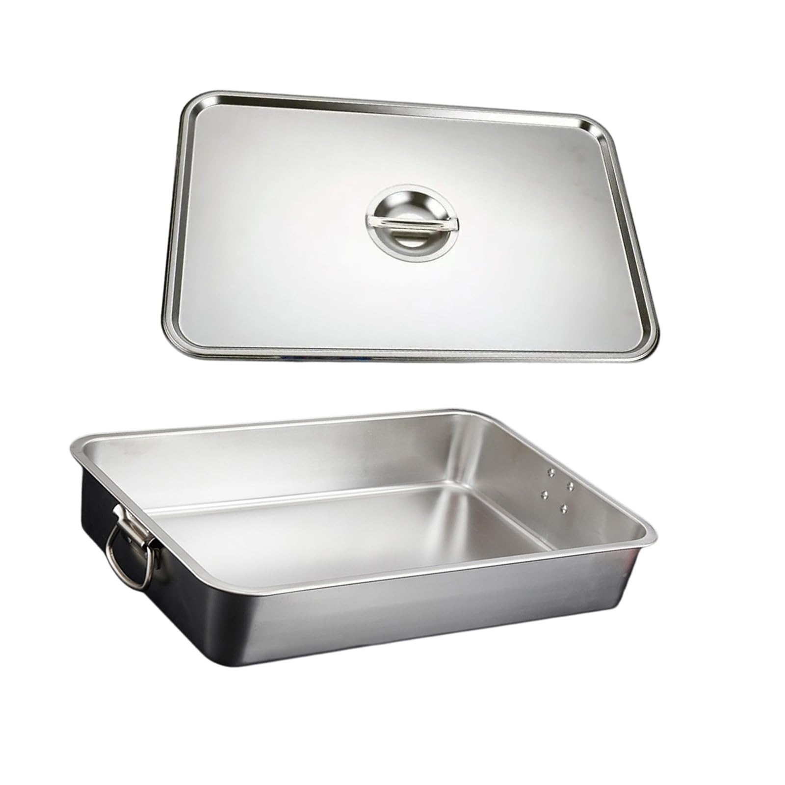 Pangboer 60X40x10cm Rectangular Kitchen Prep Pan With Handles, Stainless Steel Tray For Meal Staging, Soaking, And Oven Cooking Use Stainless Steel Prep Tray Rectangular Roasting Pan Food Side Handle Kitchen Serving Meal