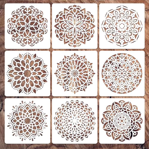 Mandala Stencils for Painting Small Diwali Rangoli Stencils for Crafts on Wood Wall Furniture Fabric Tile Rock Mat Plastic Drawing Templates for Diwali Decorations DIY Projects & Home Decor