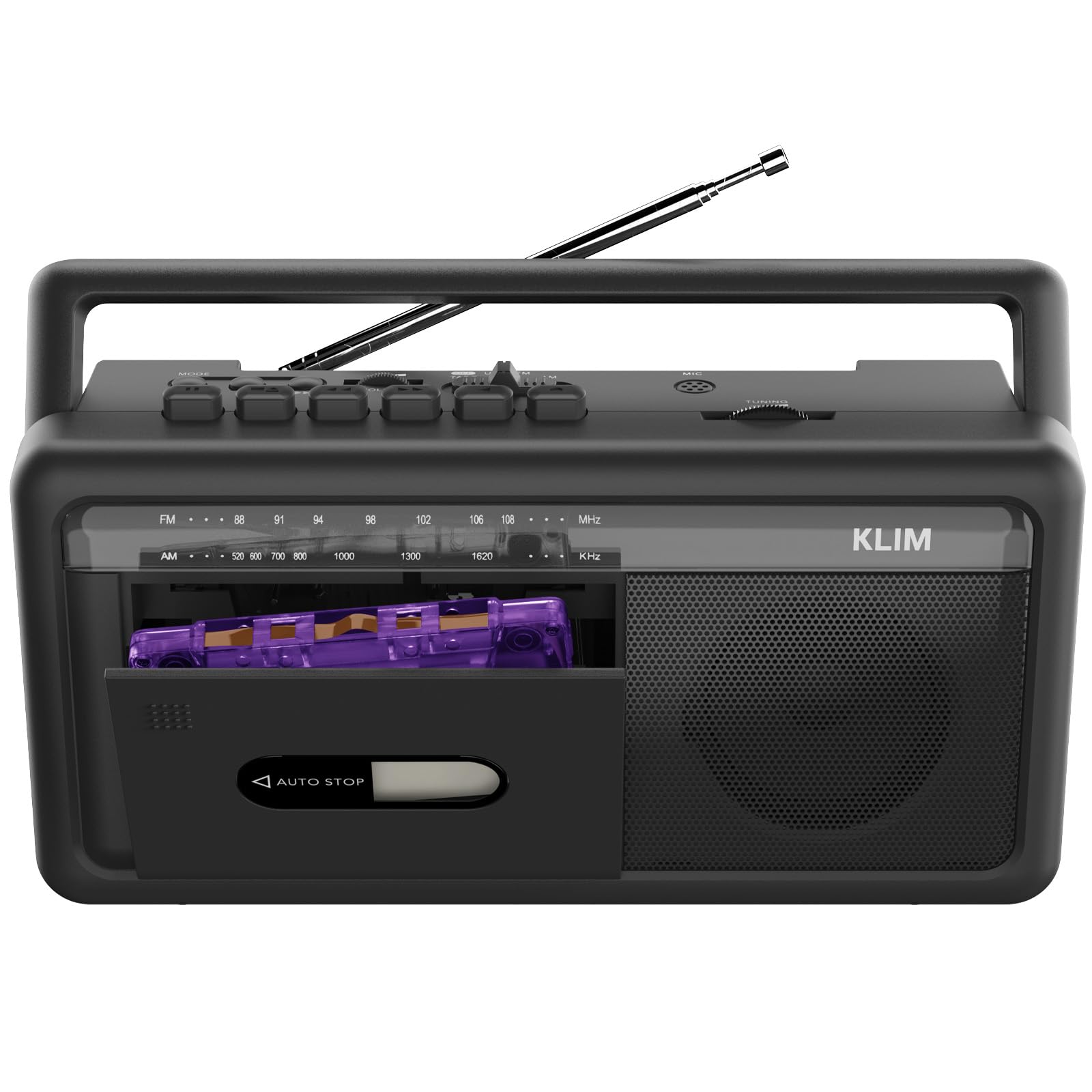 KLIM Lettore Cassette Audio Boombox Radio AM/FM Bluetooth Registratore a Cassette USB Altoparlante Portatile Retrò Nero