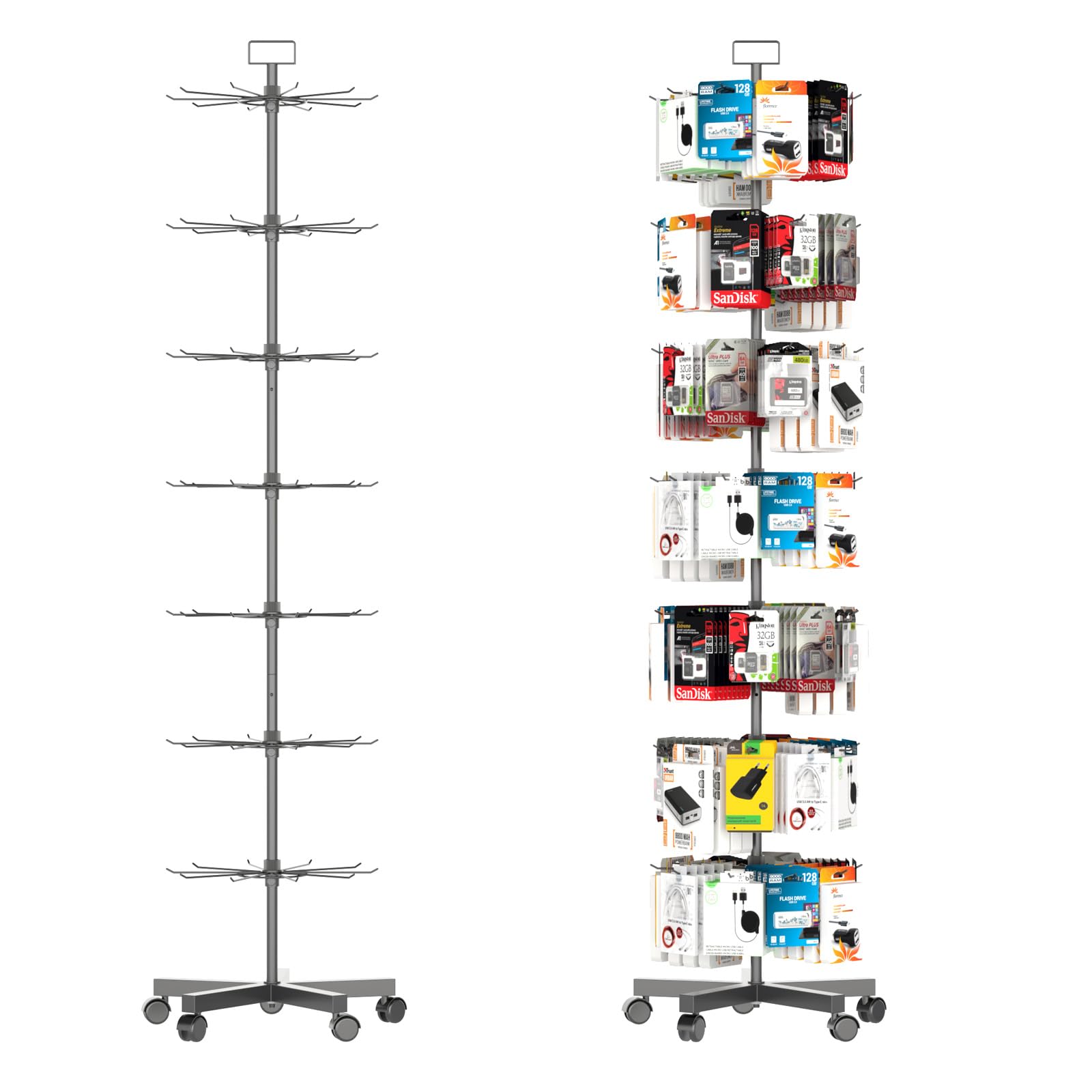 YEOOE Spinning Display Stand 7 Tier Retail Display Racks Movable Shop Spinner Rack Rotating Display Organizer,Craft Jewelry Keyring Hats Socking Toys Vendor Display Rack