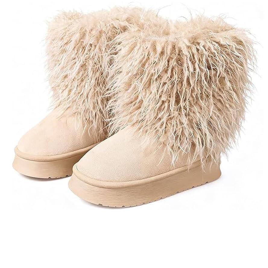 Waterproof Boots For Women Furry Fur Winter Ankle Short Boots Warm Fluffy Snow Boot Shoe Nonslip Comfy Snowboots