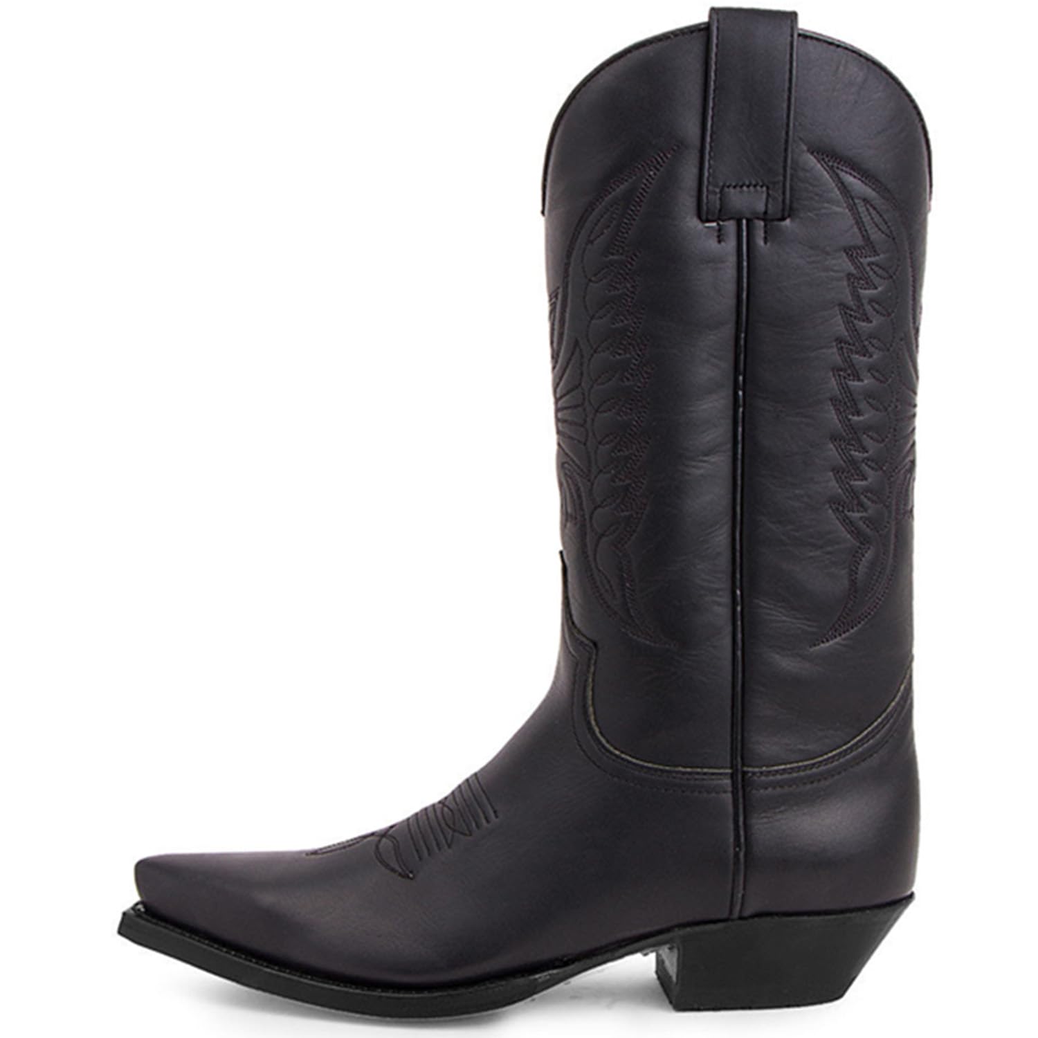 Cowboy Stiefel Herren Westernstiefel Spitze Zehe Niedriger Absatz Bestickte Stiefel Bequeme Weitschaftstiefel
