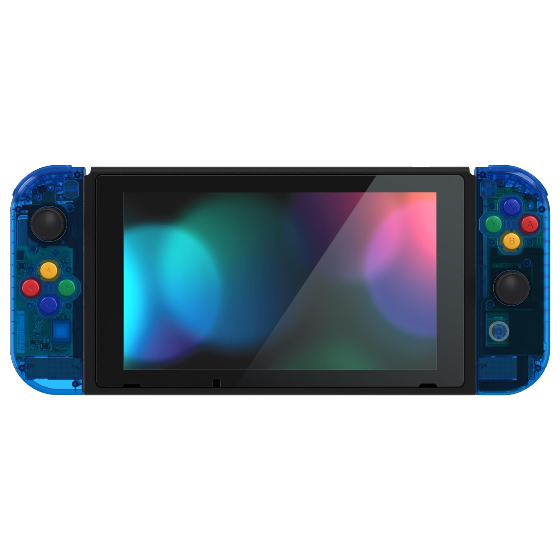 eXtremeRate Cover per Nintendo Switch,Custodia Coperatura Tasti Pulsanti Colorati DIY Ricambio per Joycon,Senza Console e Controller-Trasparente Blu