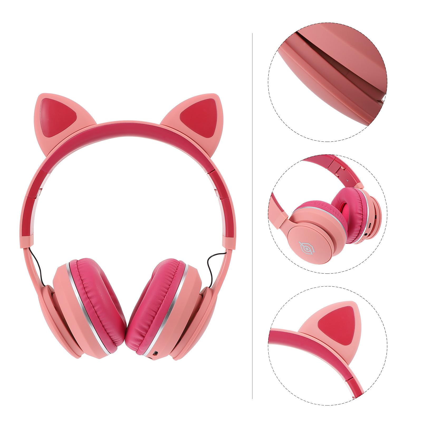 SHERCHPRY Auriculares Orejas de Gato LED Rosas, Diadema Ajustable