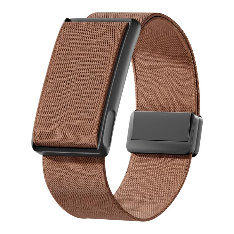 VeveXiao Stretchy Nylon Loop Strap Compatible With Amazfit Helio Strap, Breathable Sports Strap Sweat Absorption Band with Metal Frame Connector for Men Women-No Tracker (brown)