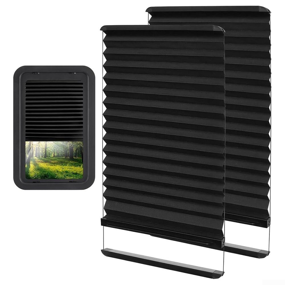 2 Stück RV-Tür-Fensterblenden 30,5 x 53,3 cm schwarz Faltrollo Aluminiumschiene für Lippert Eingangstüren Verdunkelung Sichtschutz leise gleitende Spur verstellbarer Lichtblock Sonnenschutz