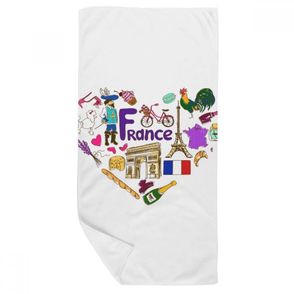 Serviette de bain douce gant de toilette France Amour Coeur multicolore 35x70 cm