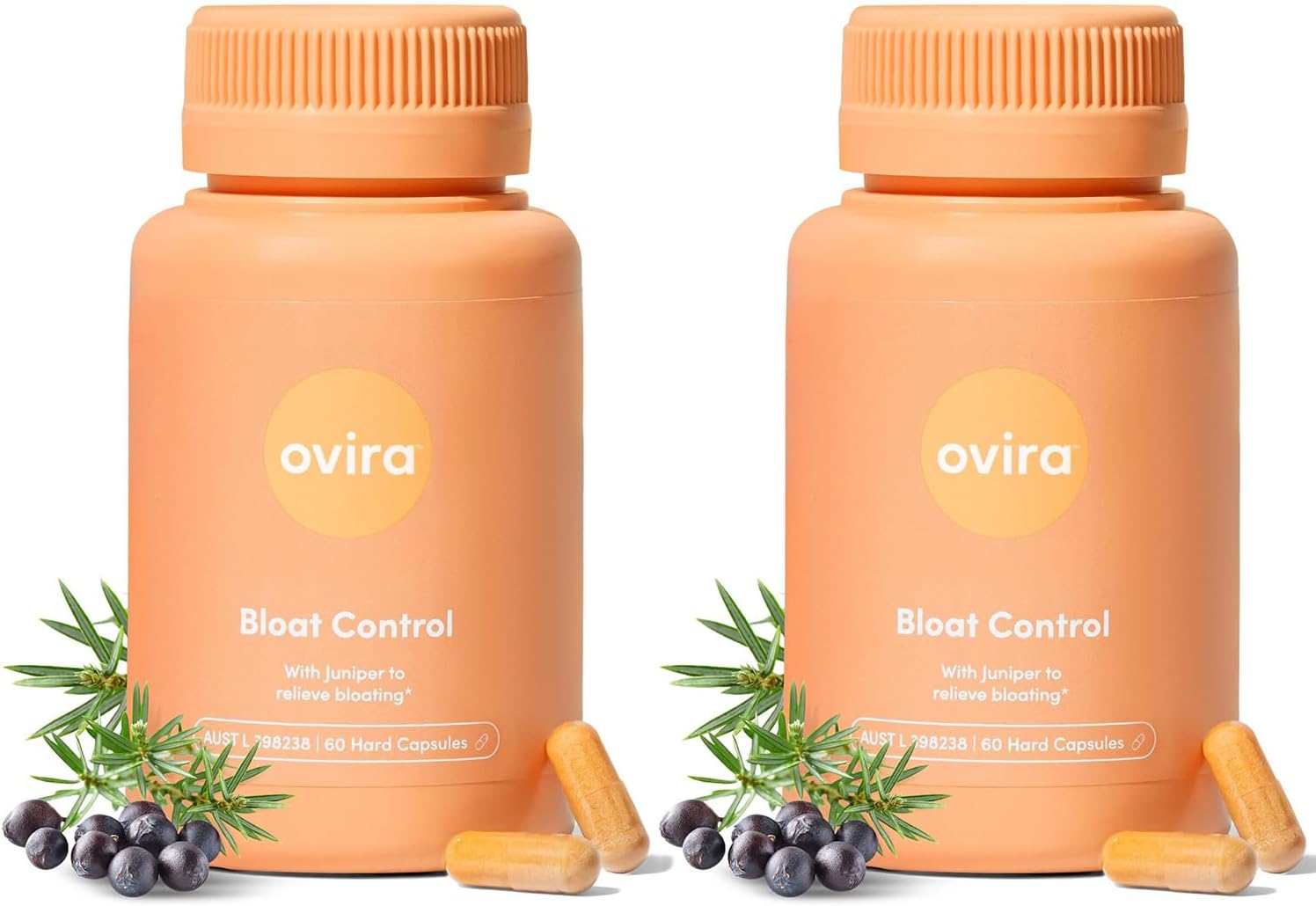 Ovira Bloat Control Supplement with JUNICLEAR - 60 Capsules for Gas and Bloating Relief | Effective Debloating for Women and Men | Helps Water Retention & Promotes Digestive Health - Pack of 2