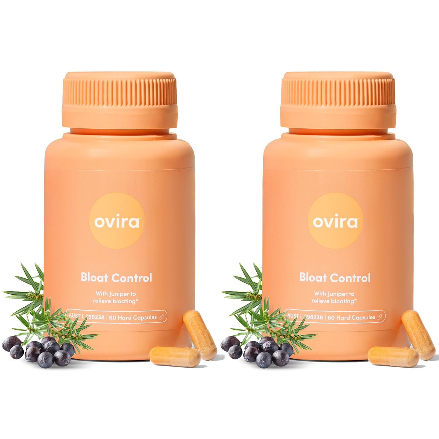 Ovira Bloat Control Supplement with JUNICLEAR - 60 Capsules for Gas and Bloating Relief | Effective Debloating for Women and Men | Helps Water Retention & Promotes Digestive Health - Pack of 2