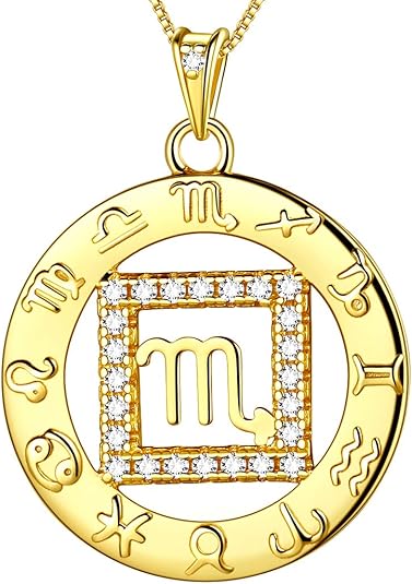 Zodiac Sign Necklace 925 Sterling Silver 12 Constellation Pendant & Rings Horoscope Astrology Jewelry Crystal Cubic Zirconia Birthday