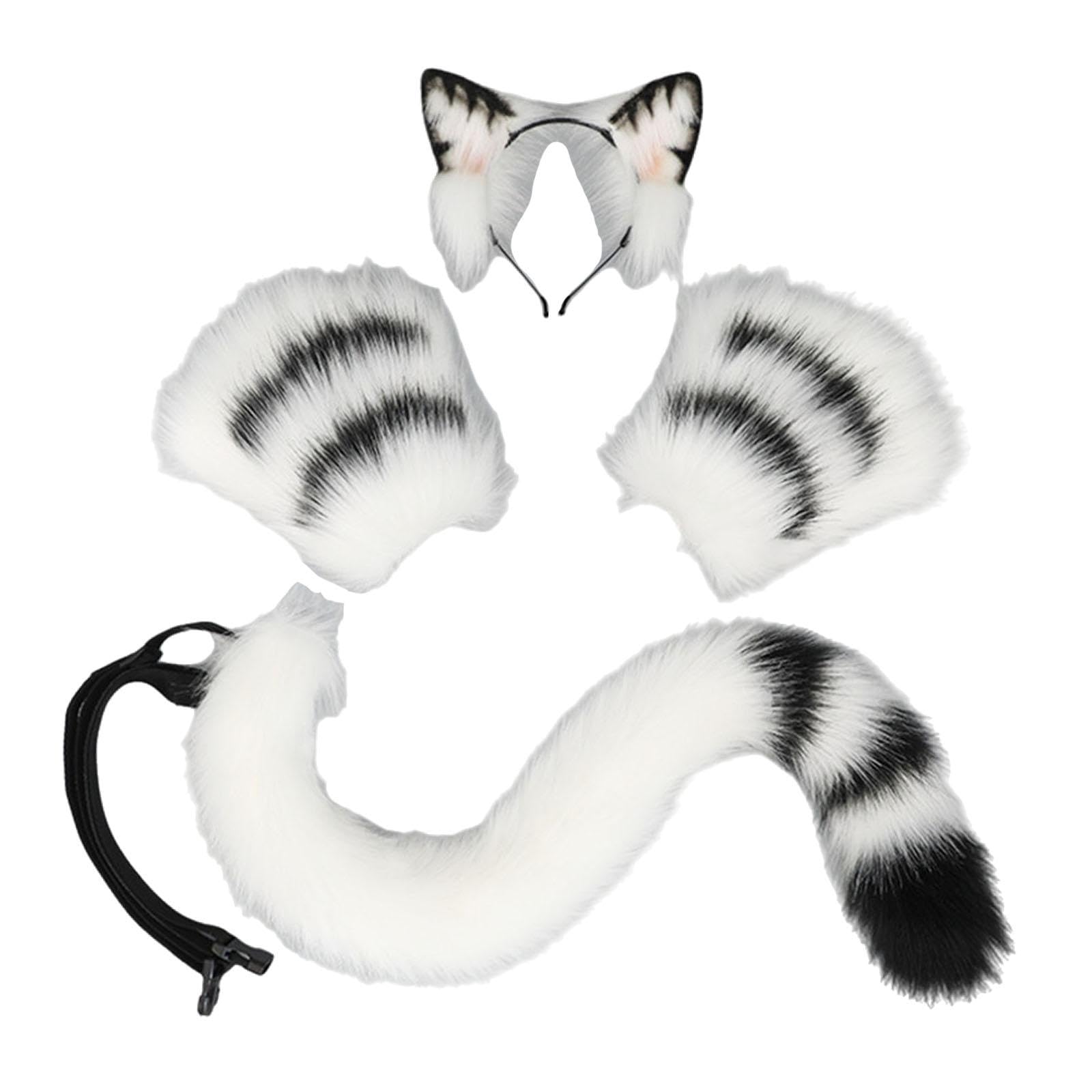 Serre-tête Oreilles de Queue et Gants Pattes Déguisement Set Peluche Réaliste Polyester Doux Adapté à la Fête Animation Photographie, c