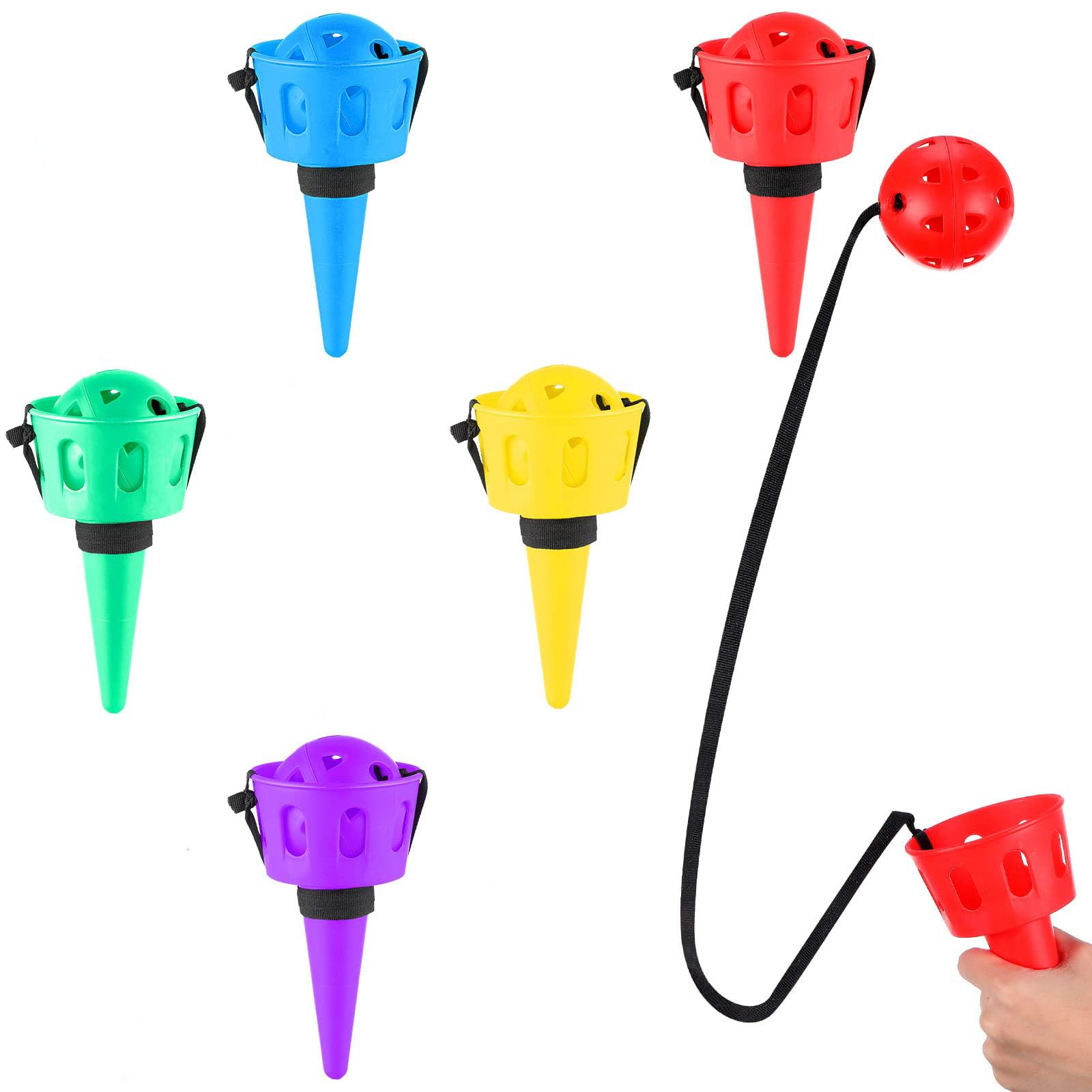 HBSTUDIO Throw and Catch Ball Set Game Kids Ball and Cup Hand Eye Coordination Kids Catch Ball with String Outdoor Party Game for Yard Lawn Camping Games(5 Color)