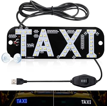 YSY Taxi LED Sign Decor, 2 Color Changeable Taxi LED Light Logo, Hook on Car Window with DC6V USB for Driver White and Blue, USB Switch