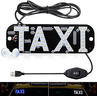 YSY Taxi LED Sign Decor, 2 Color Changeable Taxi LED Light Logo, Hook on Car Window with DC6V USB for Driver (White and Blue, USB Switch)