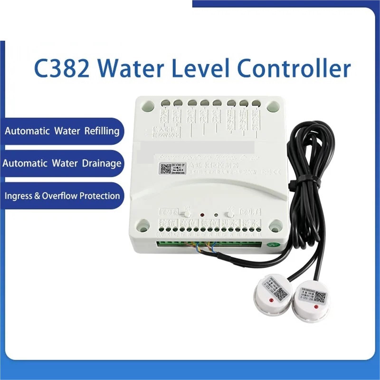 XKC-C382 DC12v 24v 24v płaski regulator poziomu zaworu elektrycznego zaworu z czujnikami, kabel 1m 3 m 5 m opcjonalnie (DC12v-3P-przelew 5m)