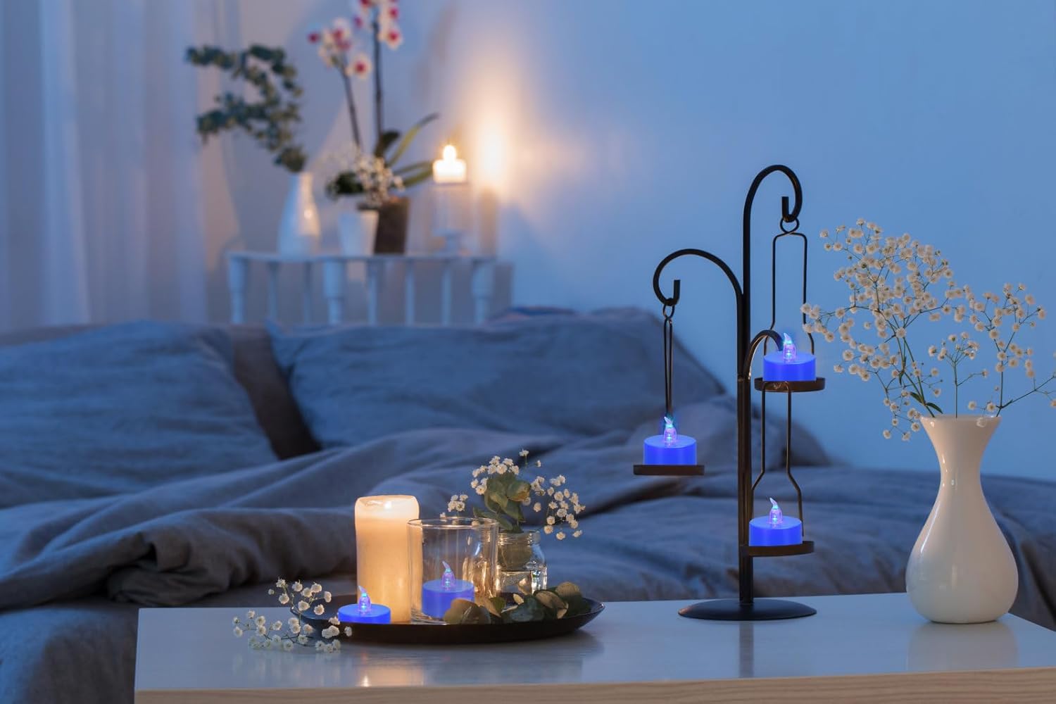 KOABY 12 Pack Blue Light Non-Flickering Flameless Tea Lights, Blue Base, Last 100H+, Battery Operated Tea Lights for Decor - Image 5