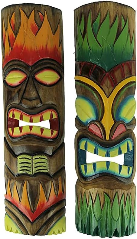 Set of 2 20" Totem Pole Mask Beach Tiki Bar Decor