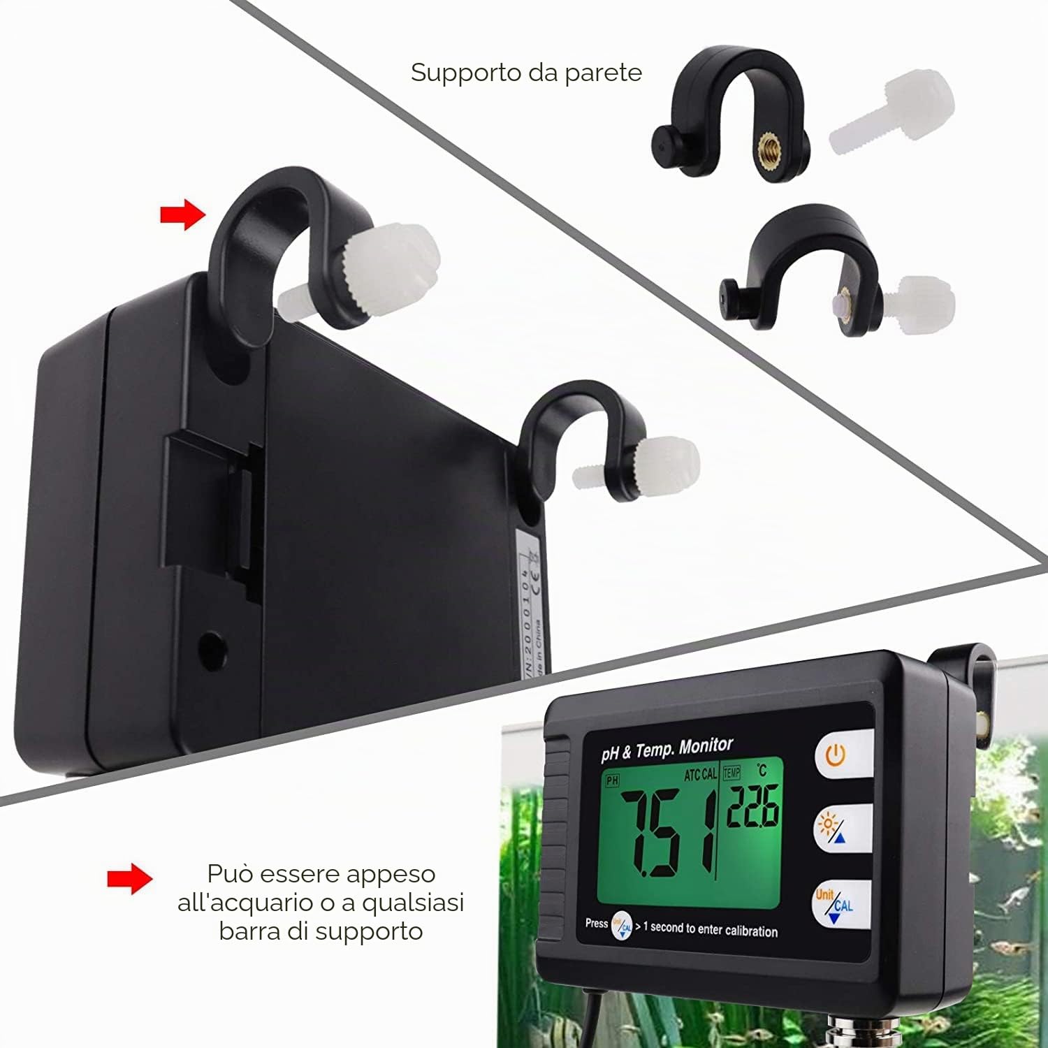 Misuratore Di Ph E Temperatura Combinato Digitale - Monitor Ph E Termometro Per Acquario Con Calibrazione Automatica - Ideale Per Laboratori Di Acquacoltura, Idroponica E Acquari